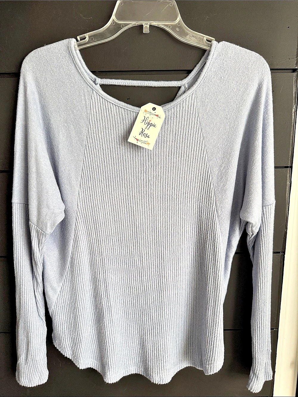 Hippie Rose Ribbed Lace-Up Sweater Blue S NWT